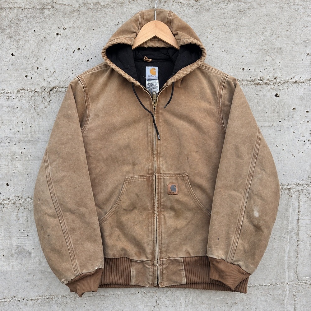 Carhartt J130 BRN Active Jacket Mens Medium Brown Quilted Hooded Work Coat